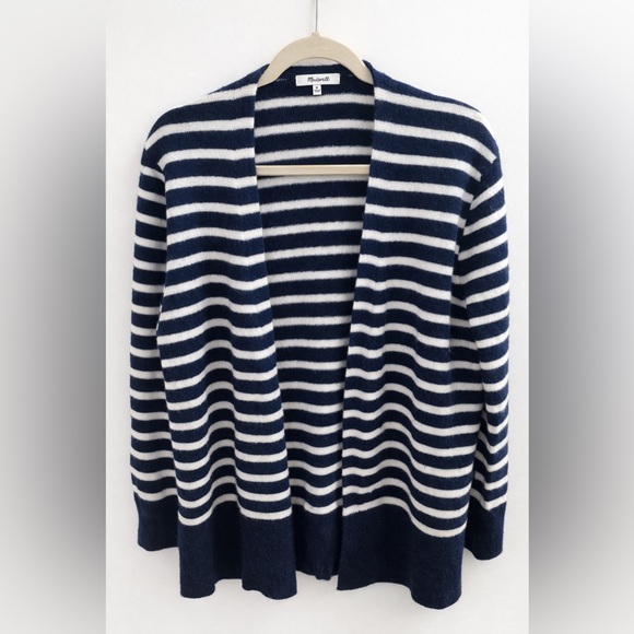 Madewell Walker Open Cardigan Dark Nightfall Chic Striped Wool Alpaca Women’s M - Picture 2 of 7